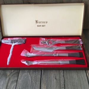 Burnco MCM Mid Century Modern Piece Bar Tool Set Cork Screw 5 pc New Old Stock